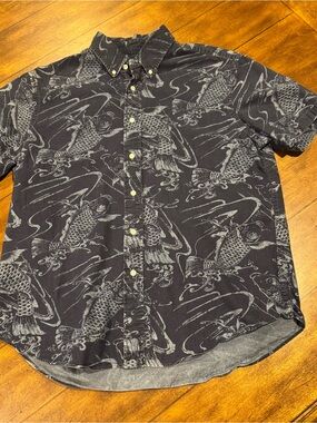 Ralph Lauren Navy blue Short-Sleeve Button-Down Shirt with Koi Print Navy color